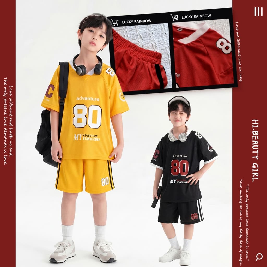 ชุดบอลชุดกีฬาเด็กรุ่นใหม่ เป็นชุด เสื้อกับกางเกง ใส่ได้ทั้งเด็กชายและหญิง เท่ๆ ผ้าใส่สบาย 2-12 ปี