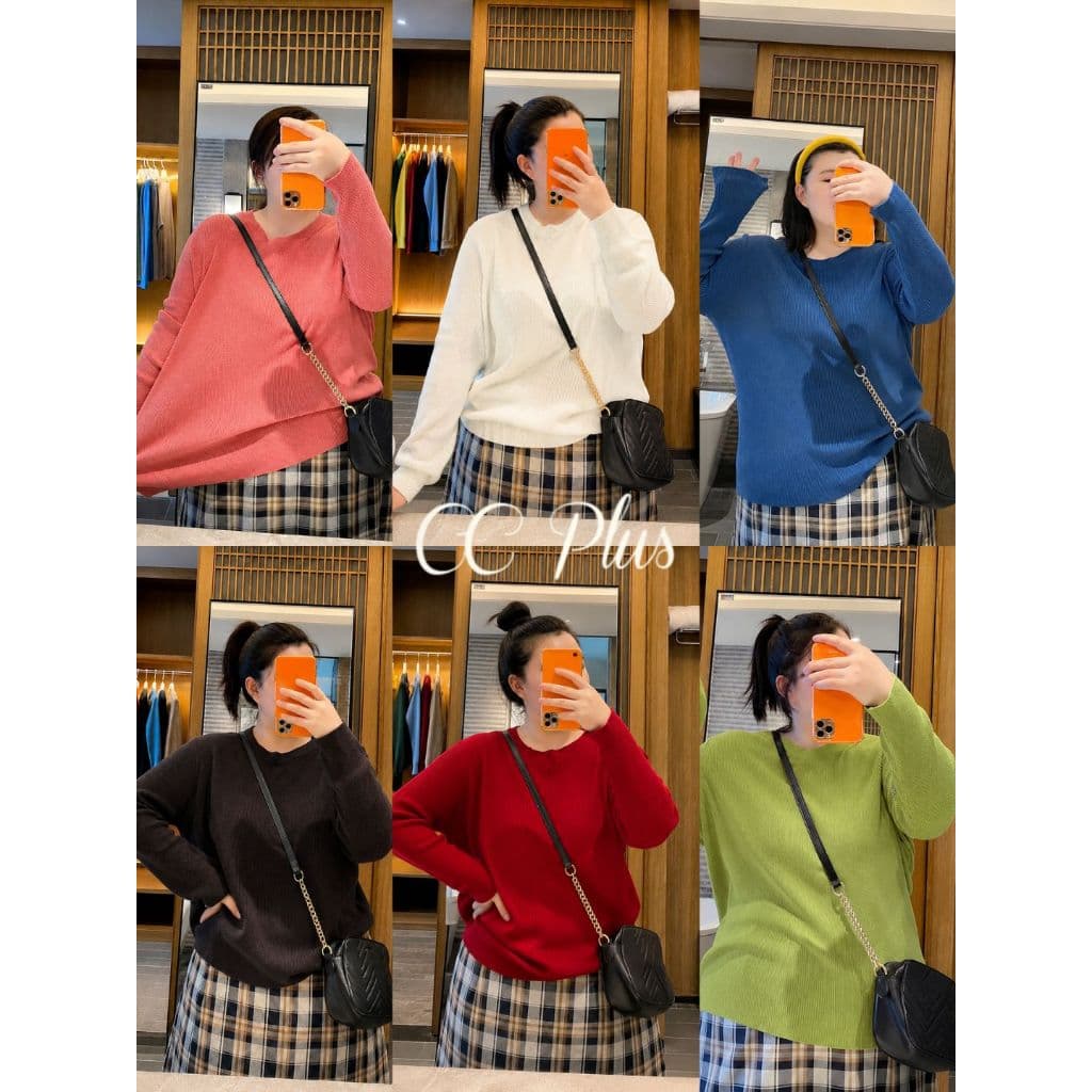 CiCi Plus+(B6019) เสื้อเเขนยาวไหมพรม คอกลม ผ้ายืด ใส่สบาย ใส่ได้กับทุกฤดู สไตล์สาวพลัสไซส์