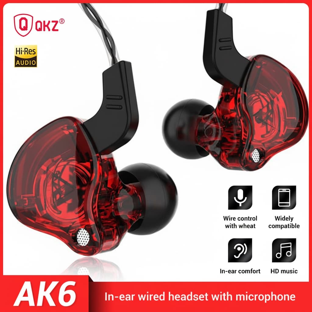 QKZ หูฟัง AK6  หูฟังอินเอียร์ ระดับเสียง HI-FI AK6 Earphone หูฟังถอดสายได้ Sport Earbuds Stereoพร้อมโครโฟน หูฟังเสียบสาย
