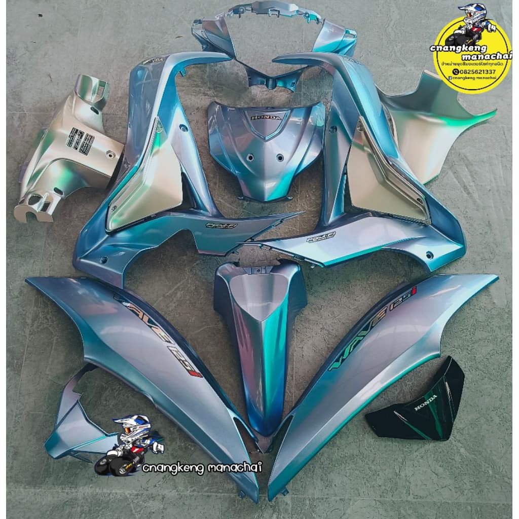 ชุดสี WAVE เวฟ125iปลาวาฬ ตัวเก่าปี2012-2017สีฟ้าลิมิเต็ด/เทา พร้อมติดลายLED13ชิ้น ลูกค้าสามารถเลือกสีและลายทางแชท