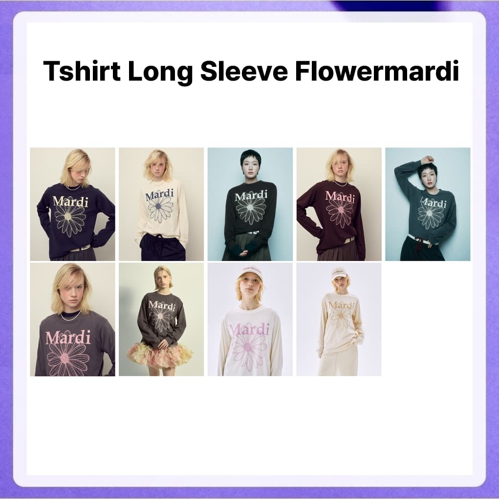 Mardi Mercredi Tshirt Long Sleeve Flowermardi (Charcoal Pink, Cream Navy, Brown Cream, Butter Peanut, Cream Indipink)