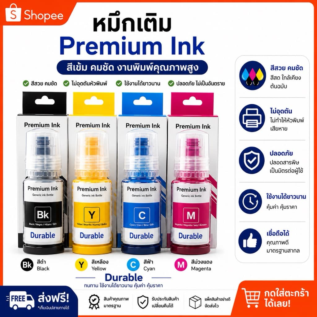 หมึก epson กันน้ำ Durabrite Pigment รุ่น  L1110,L3100,L3101,L3110,L3150,L5190  แบบมีกล่อง