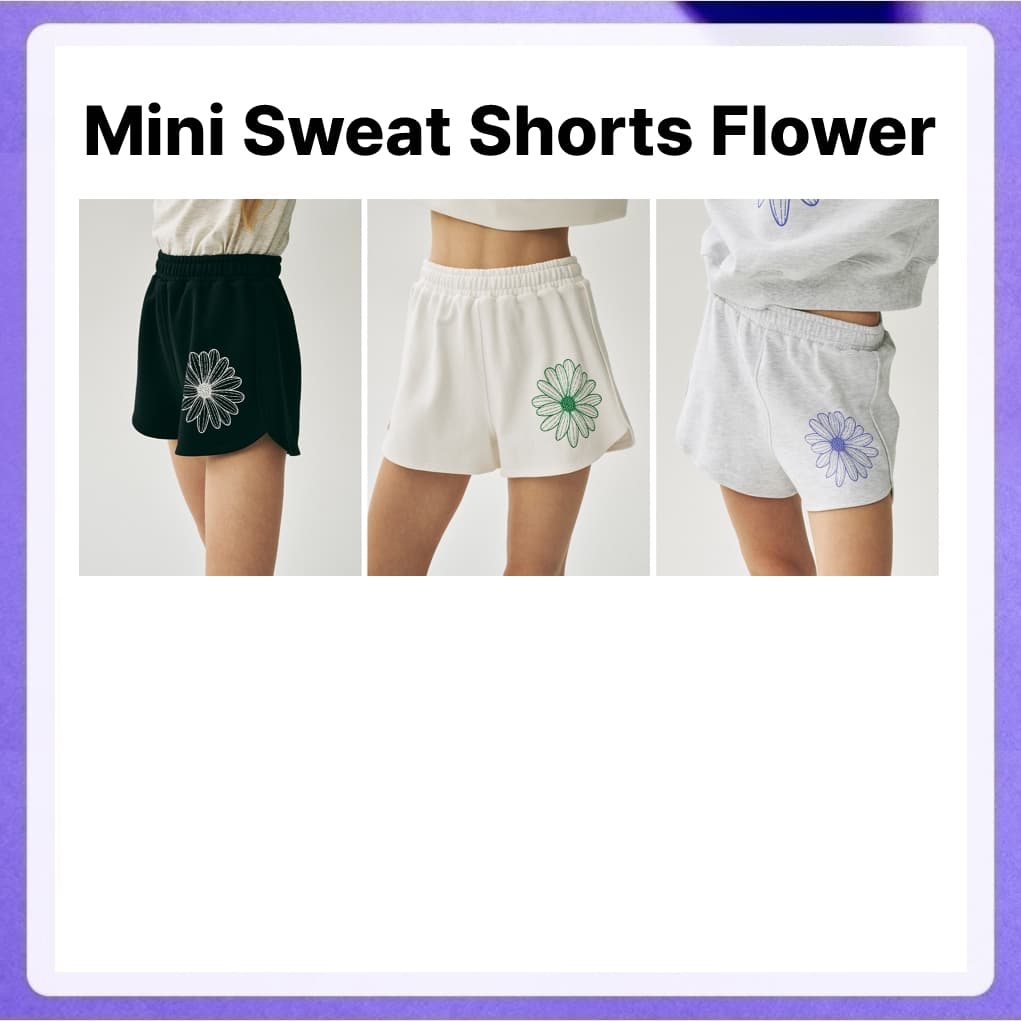 Mardi Mercredi Mini Sweat Shorts Flower (Red Cream, White Green, Black White, Heather Purple, Oatmeal Pink)