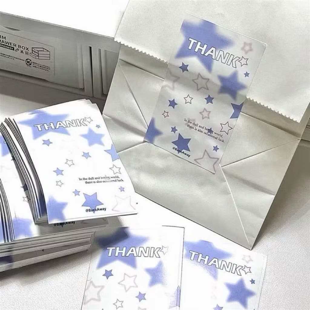✨🩵พร้อมส่ง!สติ๊กเกอร์ซีล ลายดาวสีฟ้า แพค10ชิ้น แปะพัสดุ ขอบคุณ